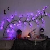 Guirlande lumineuse en rotin pour Halloween, violette, alimentée par batterie, adaptée pour Halloween, maison, fête, décoration murale intérieure et