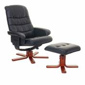 HHG - Fauteuil relax 320, fauteuil de télévision, siège tv avec tabouret ~ similicuir noir