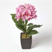 Homescapes - Hortensia artificiel rose en pot ivoire