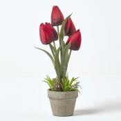 Homescapes - Tulipes artificielles rouges en pot en