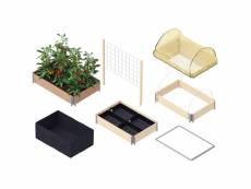 Kit carré potager avec accessoires et système d'auto arrosage gardenbox 120 x 80 cm marron