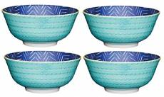 KitchenCraft Lot de 4 bols en céramique Motif pois Bleu/vert 15,5 cm