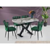 Les Tendances - Table à manger extensible blanc effet marbre et pieds acier noir 120-180cm