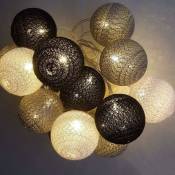 Linghhang - Guirlande Lumineuse Coton Boules Batterie(Gris) - 3.8M 20 lumières led Éclairage pour Chambre Rideau Fête Noël Anniversaire Halloween