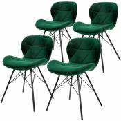 Lot 4 chaises salle à manger vert foncé en velours pieds métalliques noir 120 kg