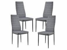 Lot de 4 chaises de salle à manger siège de cuisine rembourré acier et tissu gris 03_0002798