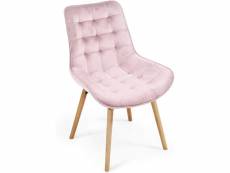 Lot de 6 chaises de salon salle à manger pied en bois et velours rose helloshop26 01_0000591