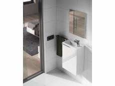 Meuble de salle de bain avec une porte battante avec lavabo et miroir inclus, blanc brillant, 40 x 58 x 22 cm. 8052773795111