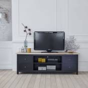 Meuble tv en acajou massif et teck 180 cm - Noir