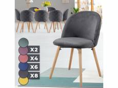 Miadomodo® chaise de salle à manger en velours - lot de 8, pieds en bois hêtre, style moderne, gris foncé - chaise scandinave pour salon, chambre, cui