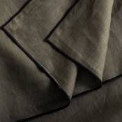 Nappe carrée en lin Kaki grisé et bourdon noir 170x170 cm
