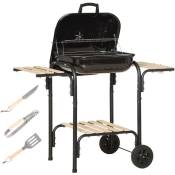 Outsunny - Barbecue à charbon - bbq grill sur pied avec couvercle, roulettes - 3 étagères, 3 crochets, 3 ustensiles, 2 grilles, cuve charbon amovible