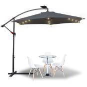 Parasol 350cm- parasol jardin, parasol deporté, parasol de balcon avec éclairage led - gris - Swanew