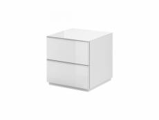 Petit meuble tv ou meuble d'appoint 50cm collection zante avec 2 tiroirs. Couleur blanc brillant.