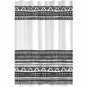 Rideau de douche ethnik tissu 180x200 blanc noir - blanc / noir