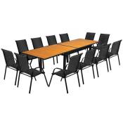 Salon de jardin poly extensible table 135/270 cm et 12 chaises bois et noir - Noir