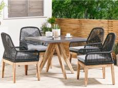 Set de jardin table carrée en fibre-ciment gris et 4 chaises noires olbia 270440