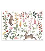 Sticker décora fleurs et lapins en vinyle 64x 90 cm