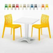 Table Carrée Blanche 70x70cm Avec 2 Chaises Colorées Grand Soleil Set Bar Café Gruvyer Patio Couleur: Jaune