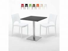 Table carrée noire 70x70 avec 2 chaises colorées paris rum raisin