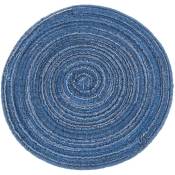 Tapis d'isolation de la famille ramie mat rond tapis de table tapis de cuisine accessoires decoration tapis de la maison (bleu)
