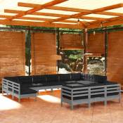 Vidaxl vidaXL Salon de jardin 13 pcs avec coussins Gris Bois de pin