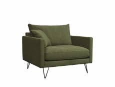 Villabon - fauteuil xl en velours pieds épingles noirs - couleur - vert olive