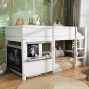Wishdor - Lit superposé Lit maison lit enfant lit de jeu 90x200cm avec deux planches anti-graffiti avec petite étagère, blanc