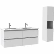 Acezanble - Ensemble meuble salle de bain simple vasque décor blanc 120cm+ vasque + colonne