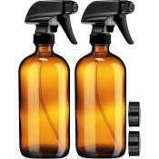Bouteilles vides en verre ambré - 2 packs - Chaque grande bouteille rechargeable de 16 oz est idéale pour les huiles essentielles, les produits