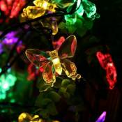 Chaîne d'éclairage led solaire de 5m de long avec 20 papillons colorés pour Noël et décoration de vacances, 2 modes d'éclairage (rgb) [classe