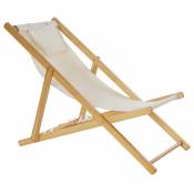 Chaise longue pliante chilienne en bois et tissu beige