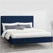 Concept-usine - Cadre de lit en velours bleu & pieds laiton 160x200 cm riverside - blue