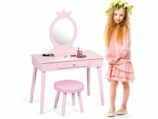 Costway coiffeuse pour enfants avec tabouret,coiffeuse et chaise,table cosmétique avec miroir et tiroir,également comme bureau,rose