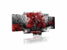 Dekoarte - impression sur toile moderne | décoration salon chambre | paysage noir blanc arbres rouges nature | 200x100cm C0267