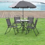 Ensemble de meubles de jardin avec table 4 chaises pliantes et parapluie élégant