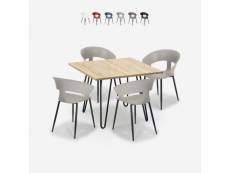 Ensemble table 80x80cm industriel et 4 chaises design moderne cuisine industriel maeve light