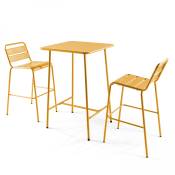 Ensemble table de bar et 2 chaises hautes en métal jaune