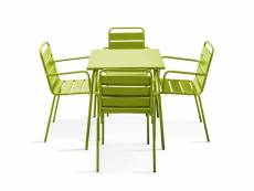Ensemble table de jardin carrée et 4 fauteuils acier vert - palavas