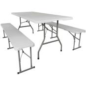 Ensemble table et bancs de jardin - Lot 1 Table pliante jardin - Table pique nique + 2 bancs pliants camping - Blanc