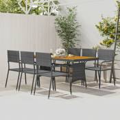 Ensemble Table et Chaise de Jardin 7 pcs - Mobilier à dîner d'extérieur Résine tressée Gris BV661222