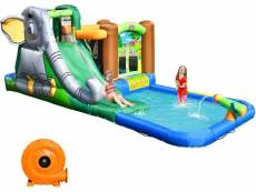 Giantex aire de jeux aquatique avec gonfleur 580-610w,piscine à eclaboussures,trampoline panier de basket décorations d'eléphants