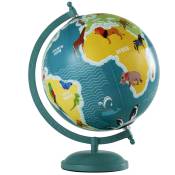 Globe terrestre carte du monde animaux en métal bleu