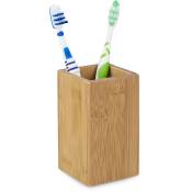 Gobelet porte brosse à dents HxlxP: 11 x 6,5 x 6,5 cm bambou nature verre salle de bain, nature - Relaxdays