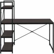 Helloshop26 - Bureau avec étagères poste de travail table de bureau panneau de fibre de bois mélaminé et métal 122 x 120 x 64 cm noyer et noir