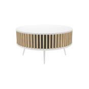 Hucoco - remo - Table basse ronde style moderne salon - 90x46 cm - Table à café Blanc&Chêne