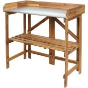 Jamais utilisé] Table à plantes HHG 575, table de jardinage table à fleurs étagère à plantes, pliable Outdoor bois d'acacia certifié mvg, brun - brown