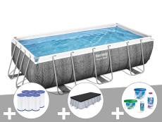 Kit piscine tubulaire rectangulaire Bestway Power Steel 4,04 x 2,01 x 1,00 m + 6 cartouches de filtration + Kit de traitement au chlore + Bâche de pro
