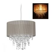 Lampe suspension en cristal, Abat-jour en organza, E27, lustre pour salon, Hx d 129 x 32 gris/argent - Relaxdays