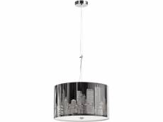 Lampe suspension métal chromé imprimé new york citty 3104AL